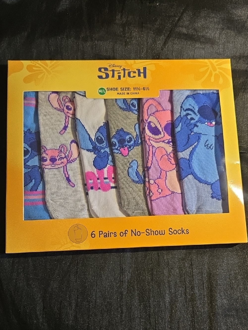 Disney Stitch & Angel No-Show Socks - Blue, Pink, Gray, White Nwb 6 Pairs Women